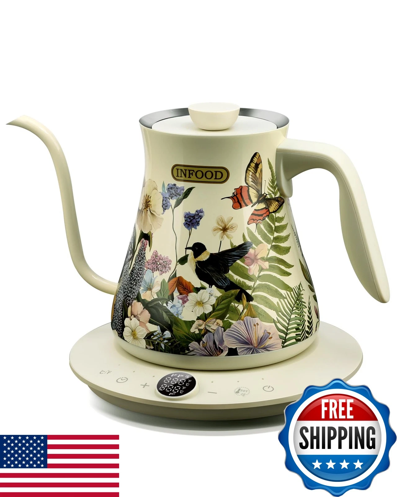 INFOOD 0.8L Gooseneck Electric Kettle | Precise Temp Control Pour Over Coffee/Te