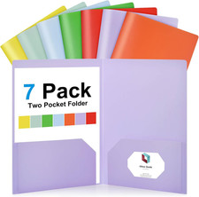 Plastic Folders with Pockets 7 Pack, Assorted Colors , Colored Folders with P...