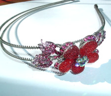 Jeweled Red and Pink Rhinestone Floral Headband
