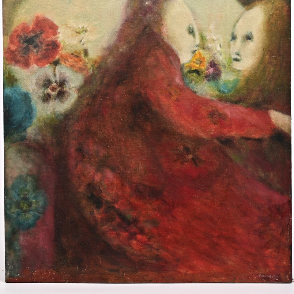 FREDERICK SPRAGUE Original Vintage Firmado Figura Doble Retrato Pintura al Óleo Foto 3 de 4