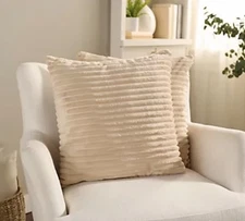 Home Reflections Set Of 2 Ribbed Plush Decorative Pillows Camel 18” x 18”
