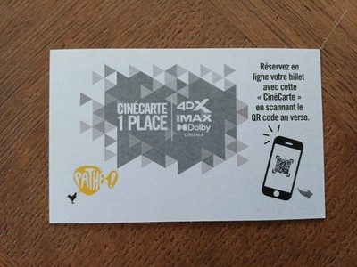 Pathé Paper Cinema Card 1 Seater 4DX IMAX 2025/6 SQUARE CORNERS VF