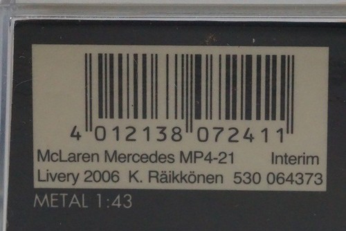 1:43 MINICHAMPS 530064373 McLaren Mercedes MP4-21 INTERIM LIVERY 2006 #3 - Picture 7 of 7