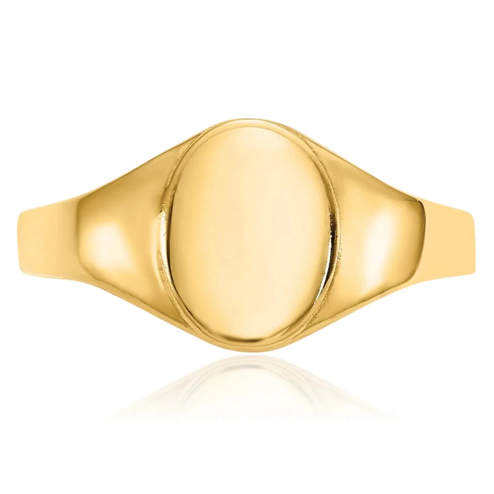 Anillo de sello grabado personalizado ovalado de oro amarillo macizo de 14K Foto 4 de 4