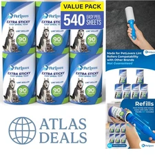 Extra Sticky 540 Sheet Lint Roller Refills - Ideal for Pet Hair Removal & Dust