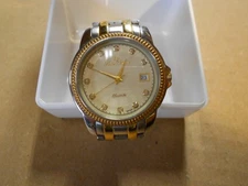 VINTAGE LUCIEN PICCARD MENS QUARTZ WATCH W/DIAMOND STUDDED NUMERALS, NEW BATTERY