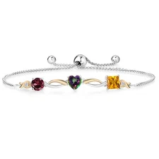 925 Silver and 10K Yellow Gold Rhodolite Garnet Green Mystic Topaz Citrine and