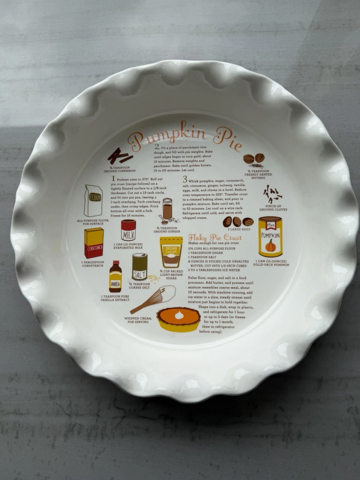 Martha Stewart Exclusively for Macy's Pumpkin Pie Recipe Pie Plate 10 in.