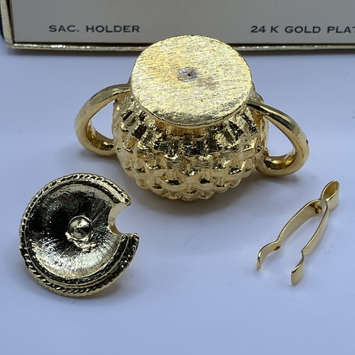 24K Gold-Plated Miniature Sugar Bowl & Tongs, Janis Collection 1.5 inches tall - Picture 3 of 6