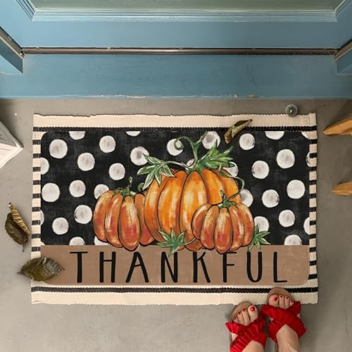 Thankful Thanksgiving Day Fußmatte Herbst draußen, Kürbis Tupfen Willkommen - Bild 6 von 6