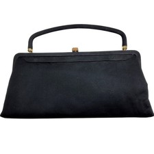 After Five Vintage 60s Black Satin Top Handle Evening Whimsy Goth Handbag