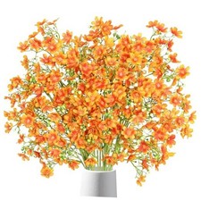 10PCS Artificial Fake Fall Silk Flowers with Long Stems Faux Bulk Babys Orange
