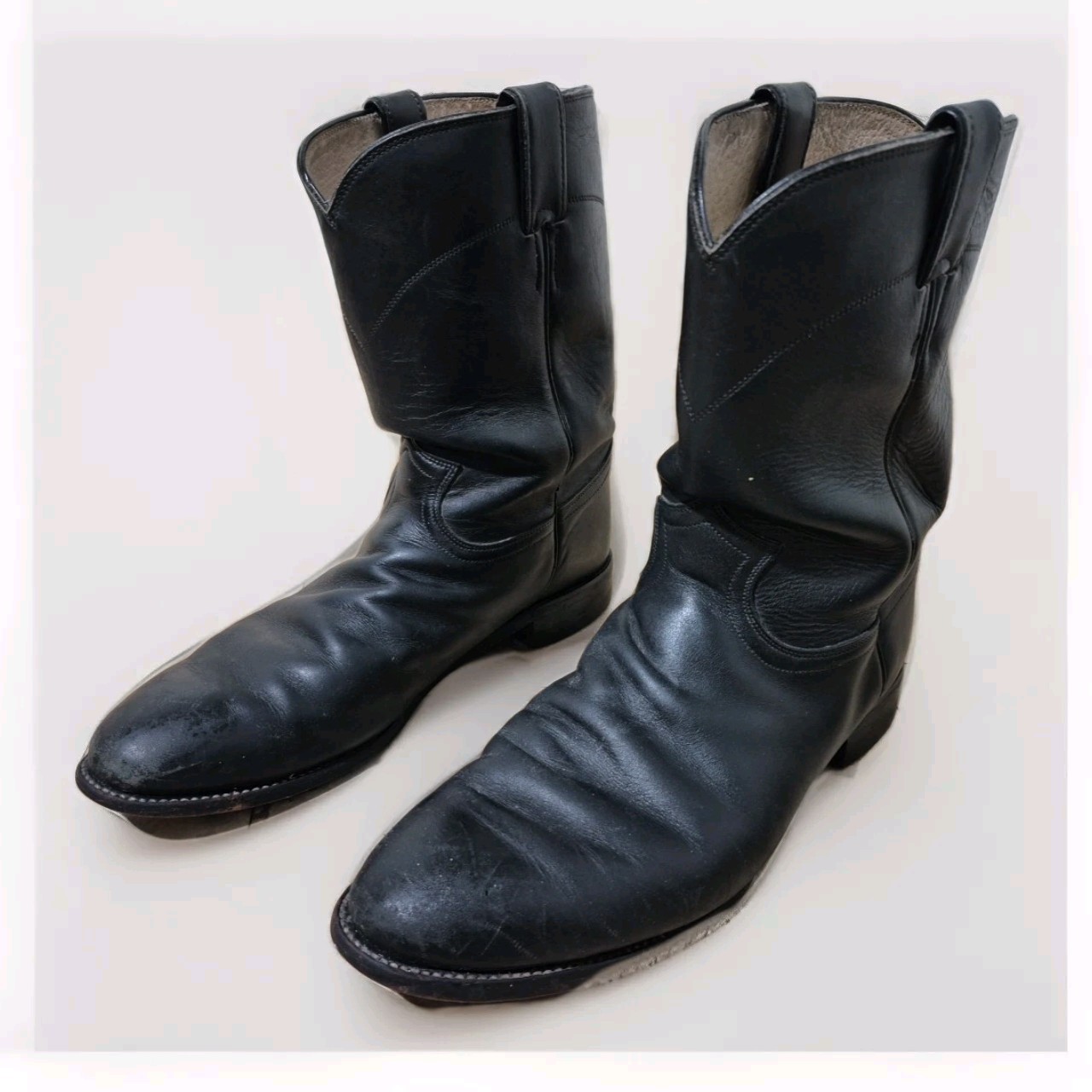 Justin Boots 3133 Black Leather Western Roper Cowboy Boots for Men Size 10.5 E