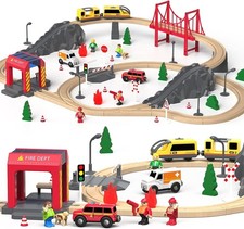 72Pc Wooden Train Tracks Lot Railway Pieces Set Play for Thomas the Train Brio