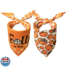 CROWNED BEAUTY Fall Dog Bandanas Reversible Large 2 Pack, Fall Pumpkin Set, O