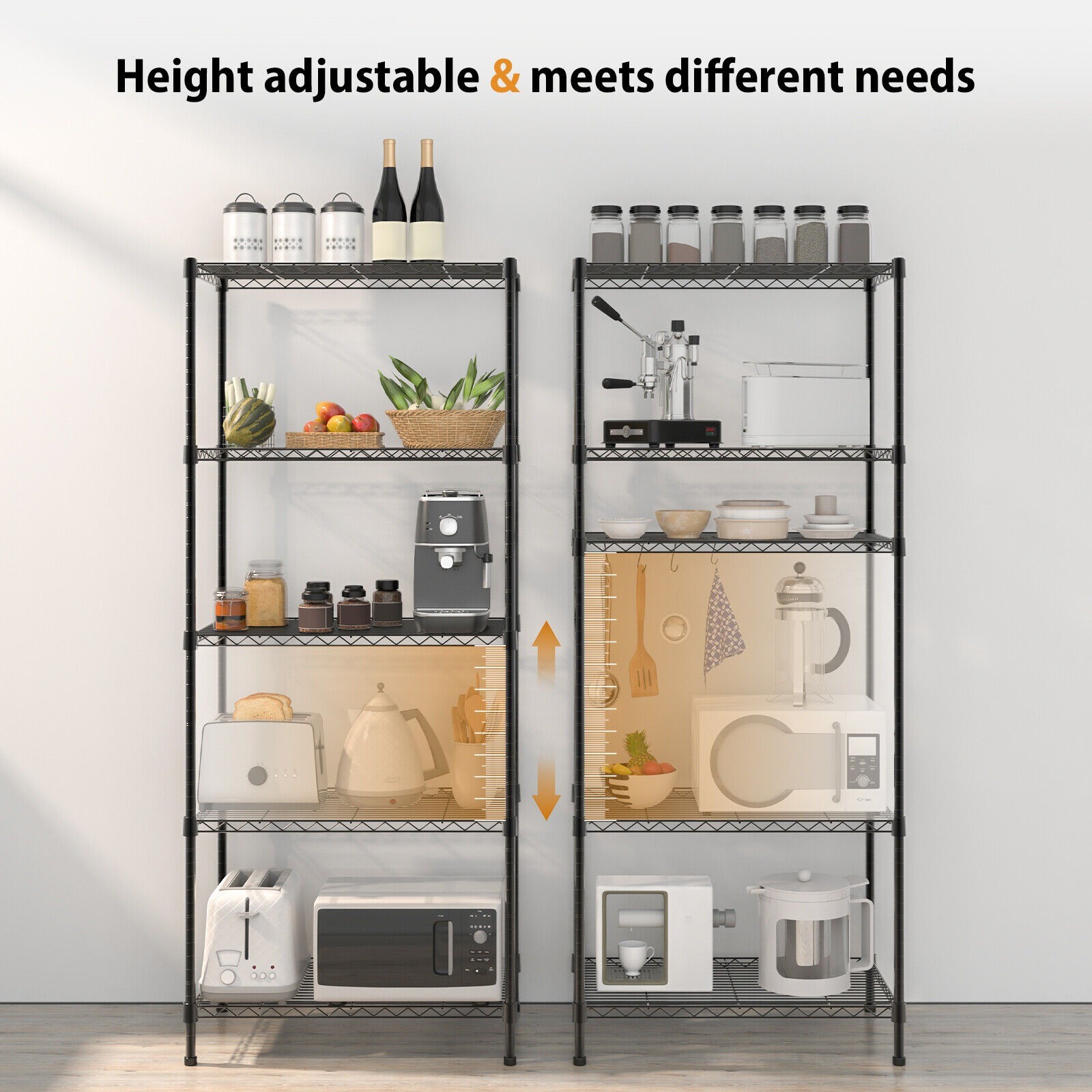 5 Tier Foldable Metal Rack Kitchen Heavy Duty Storage Shelving Boltless UK New