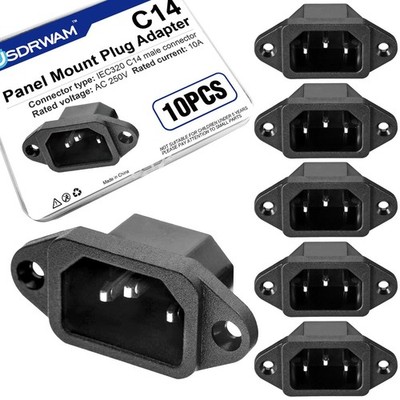 10 Pcs C14 Panel Mount Plug Adapter, AC 250V 10A 3 Pins IEC Connector Socket ...