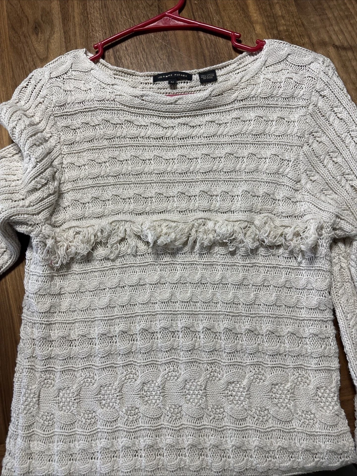 Винтажный Jeanne Pierre женщин пуловер богемное кабель вязаный свитер / платье кремовый средний - Изображение 4 из 4