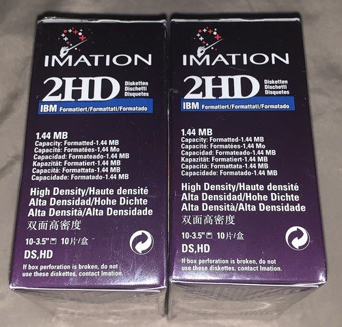 (2) 1998 Imation 2HD 3M Floppy Discs 3.5" 1.44 MB Diskettes 10 Pk IBM Formatted - Picture 3 of 6
