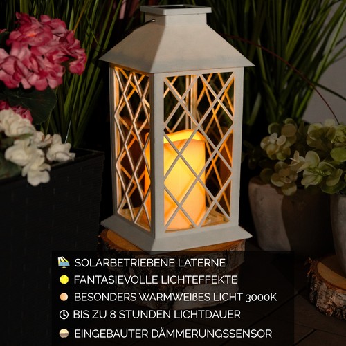 LUMILED Solar Laterne LED Solarlampe mit Kerze Flamme Schwarz Weiß Patina - Bild 41 von 71