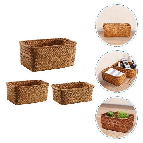 3 Pcs Seaweed Storage Basket Straw Vintage Containers for Organizing