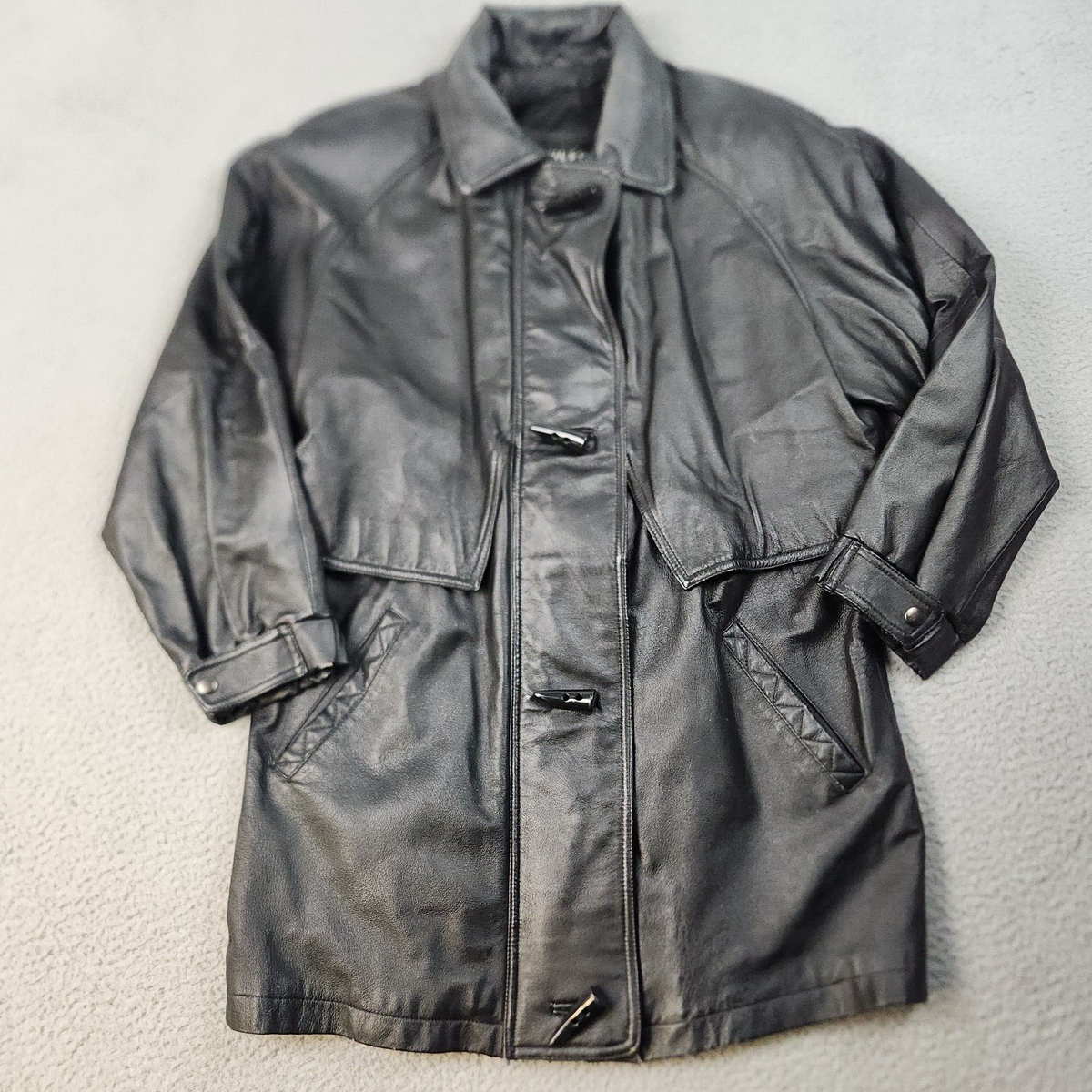 VTG Wilsons Leather Jacket Medium Grunge Heavy Toggles Parka