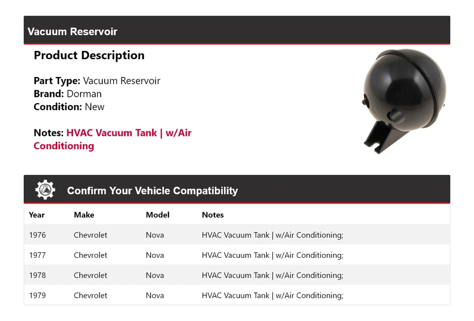 Reservatório de vácuo Chevrolet Nova Dorman 1977 1978 1976-1979 - Imagem 2 de 4