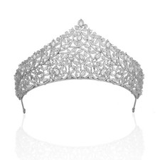Luxury All CZ Cubic Zirconia Leaves Wedding Queen Princess Prom Tiara Crown