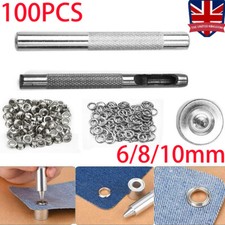 100 Sets DIY Leather Eyelets Ring Washer Grommets Punch Craft Tool Kit 6/8/10mm