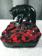 Vintage Black Bear Playing In River Ceramic Ashtray 1960s