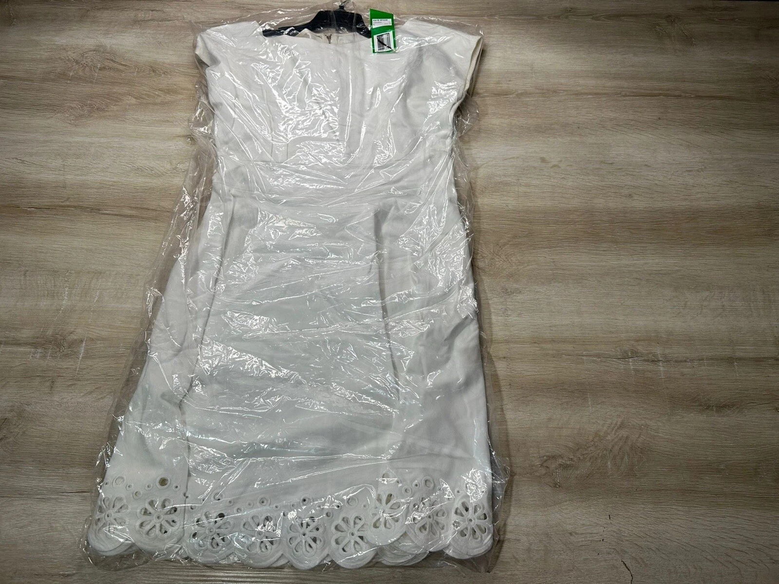 Abito donna Kate Spade bianco XL occhiello smerlato bateau aderente e svasato nuovo con etichette