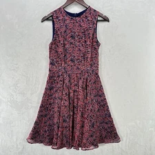 French Connection Dress Womens 4 Pink Blue Abstract Fit Flare Chiffon Party