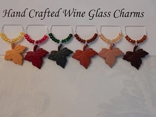 "FALL LEAVES " , THANKSGIVING set of 6 handcrafted Wine Glass Charms 