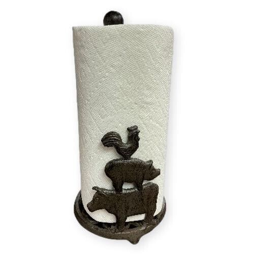 SOPORTE PARA TOALLA DE PAPEL FUNDIDO DE HIERRO FUNDIDO PARA POLLO, CERDO Y VACA GRANJA de DeLeon - Imagen 1 de 5