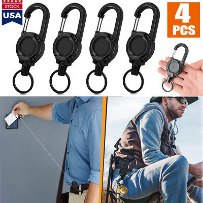4PCS Wire Rope Retractable Key Chain Multi-Functional Heavy Duty Carabiners USA