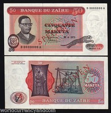 ZAIRE CONGO 50 MAKUTA P-16 1973 x 1 SPECIMEN LEOPARD MOBUTU UNC ANIMAL BANKNOTE