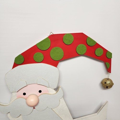 Santa Claus Head Christmas Sign Wall Decor Wooden 24" Size Large Bell on Hat - Picture 2 of 13