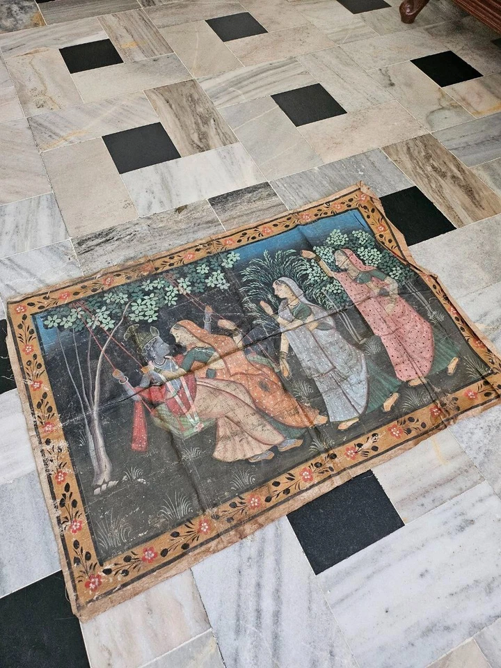 Pintura vintage indiana Rajput Kangra Basholi Pichwai pintura arte tradicional - Imagem 2 de 4