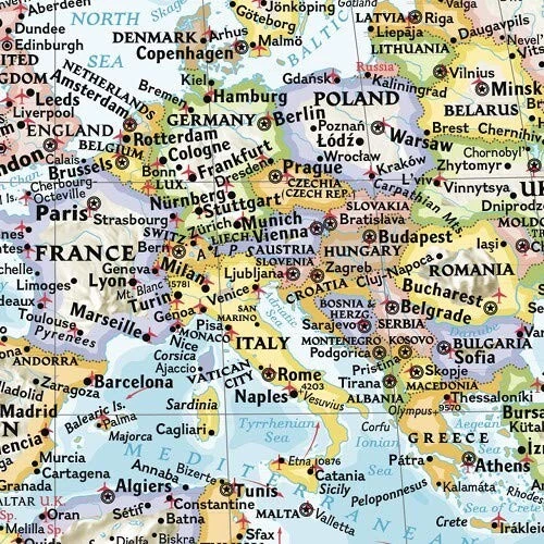 Póster mural clásico ampliado mapa de pared del mundo laminado - 69" de largo x 48" de ancho Foto 2 de 2