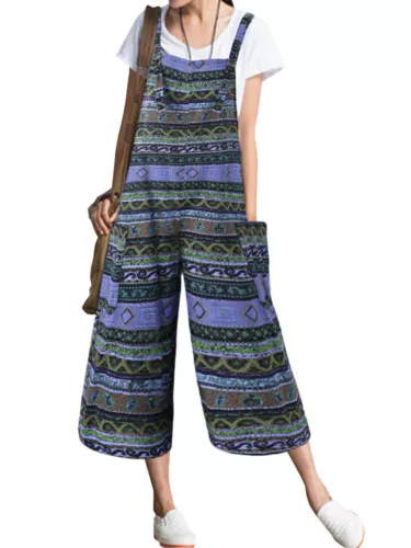 Damen Print Jumpsuit Weite Bein Latzhose Trägerhose Lose Freizeit Sommer*Overall - Bild 7 von 34