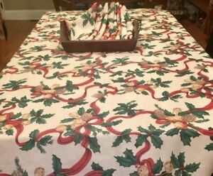 Lovely ebay christmas tablecloths Vintage Christmas Tablecloth 8 Napkins 70 X 102 Wrinkle Free Ebay