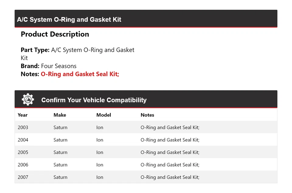 For 2003-2007 Saturn Ion A/C System O-Ring and Gasket Kit 4 Seasons 2004 2005 - Image 2 of 4