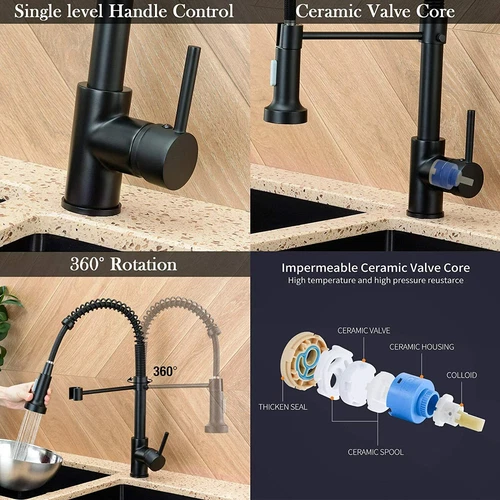 Matt Black Monobloc Kitchen Sink Mixer Tap with Pull Out Hose Spray Single Lever - Picture 5 of 17