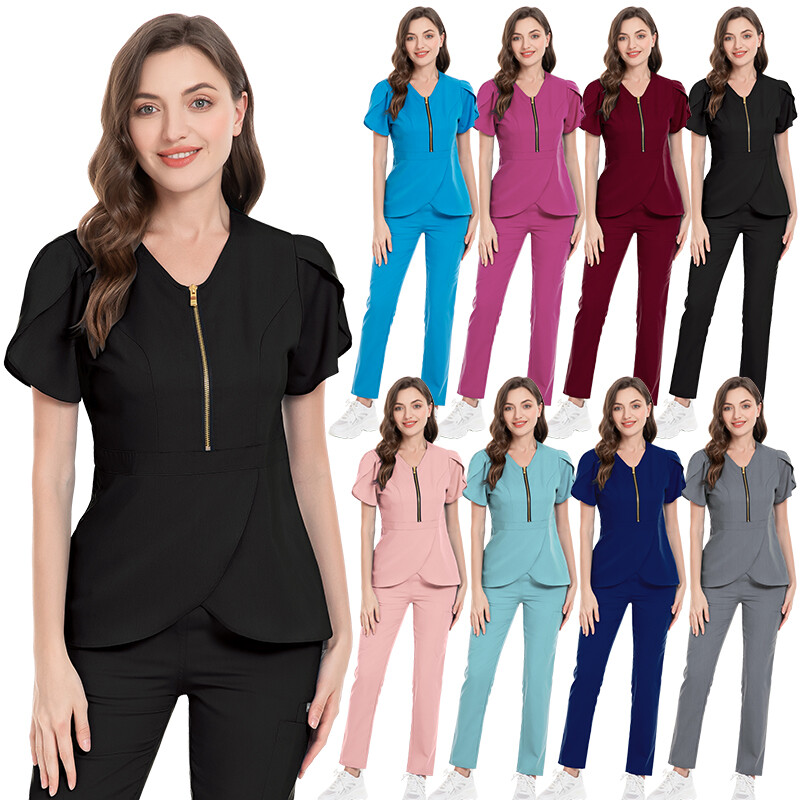 Thanksgiving Stretch Nursing Spa Hospital Uniforms Scrub Set Women Tops Pants DR Trouble