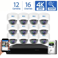 GW 16 Channel DVR 12 8MP CCTV Motorized Zoom 4K Dome Home Security Camera System