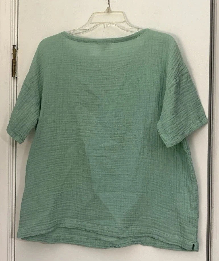 Eileen Fisher Cap Sleeved Small Petite Mint Green Gauze Top, EUC - Image 2 of 3