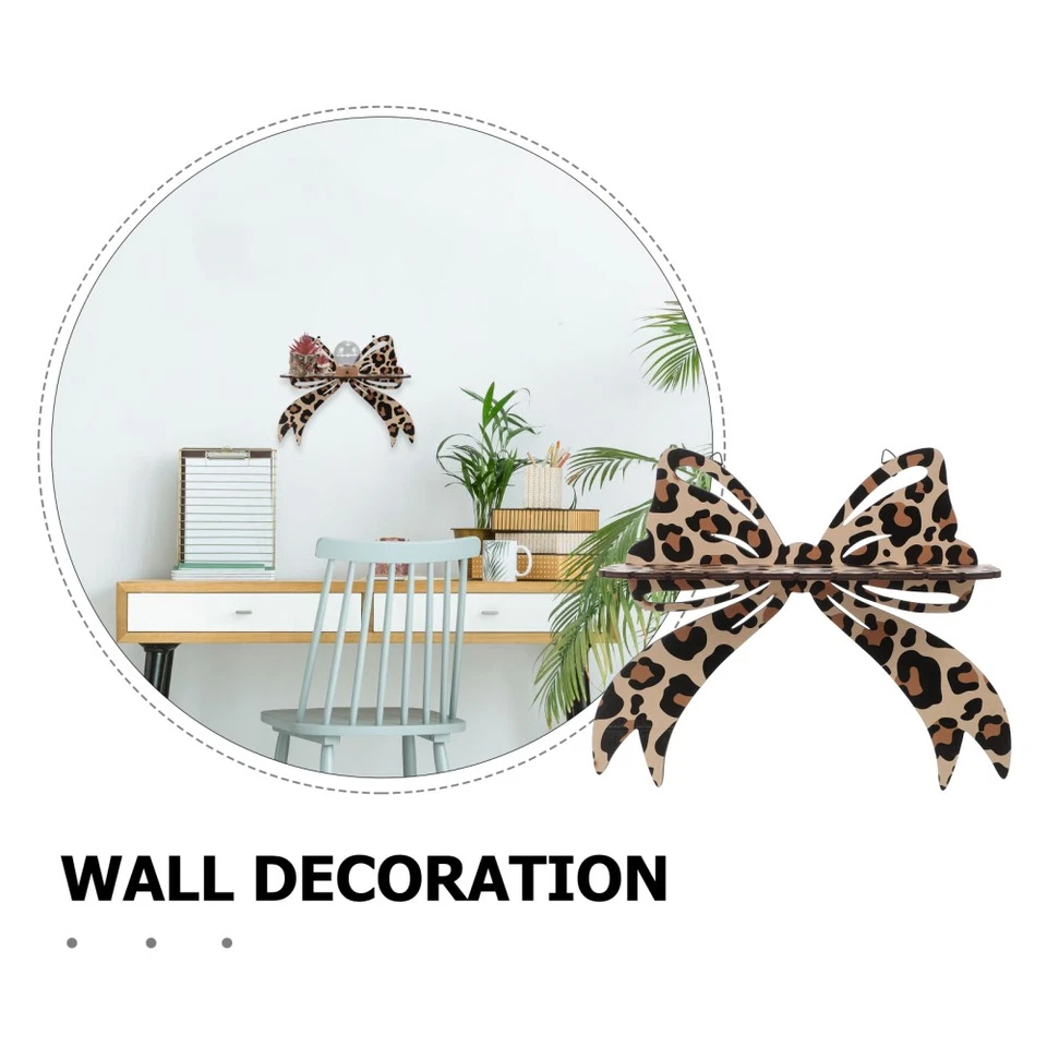  Wall Mounted Shelf With Leopard Print Bow Floating Wall Shelf For Bedroom Wood - Image 3 of 4