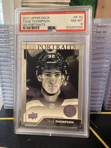 Psa 8 2017-18 Upper Deck Portraits Rookies Tage Thompson #P-92 Rookie RC - Picture 1 of 2