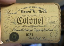 1971 Membership Card Of Hazen Dean Kentucky Colonel Boy Scouts Owensboro KY BSA