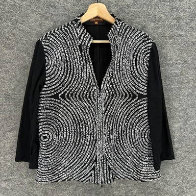 Ika Jacket Women 16 Black Striped Full Zip Long Sleeve V-Neck Casual Jacket